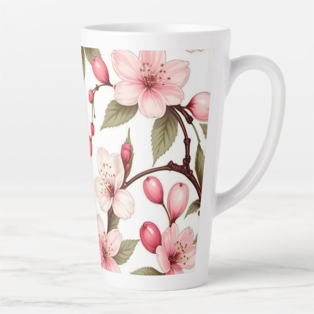 Taza De Café Latte Patrón de flores de cerezo (Derecha)