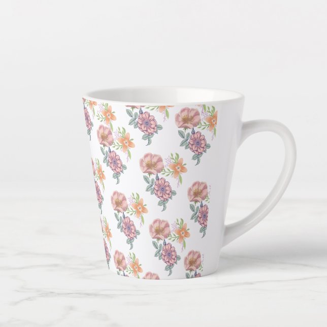 Taza De Café Latte Patrón de flores de primavera (Derecha)