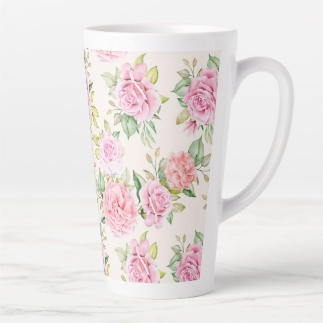 Taza De Café Latte Patrón de flores de Rosa romántico-23799 (Derecha)