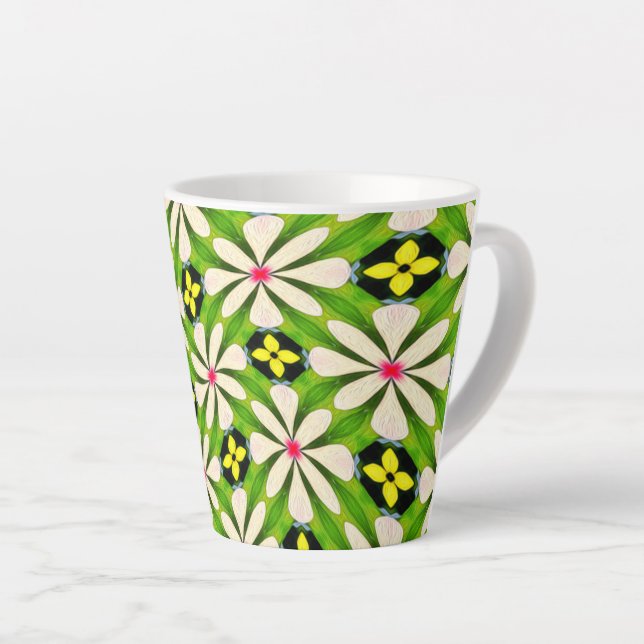 Taza De Café Latte Patrón de flores estéticas (Ángulo derecho)