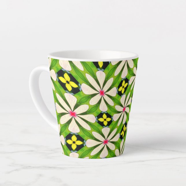 Taza De Café Latte Patrón de flores estéticas (Ángulo izquierdo)