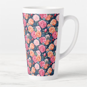 Taza De Café Latte Patrón de flores florecientes para rosas-80037