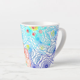 Taza De Café Latte Patrón de flores intrincadas azul y rojo