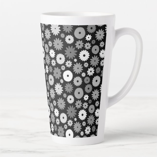 Taza De Café Latte Patrón de flores monocromas (Derecha)