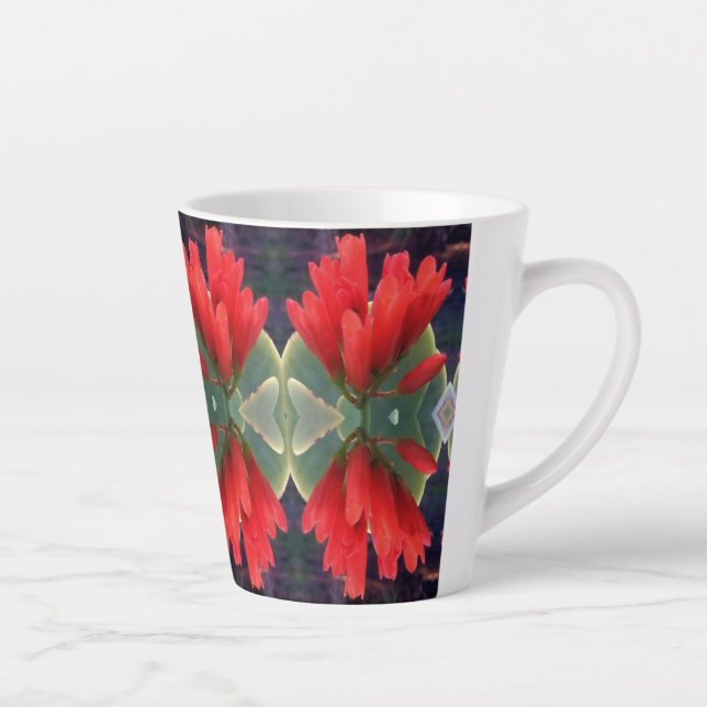 Taza De Café Latte Patrón de flores rojas (Derecha)