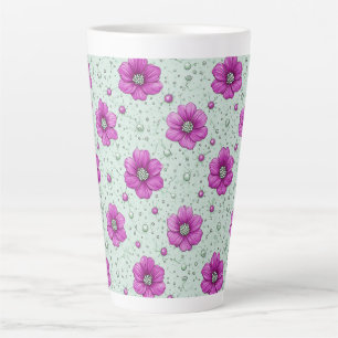 Taza De Café Latte Patrón de flores rosadas con gotas
