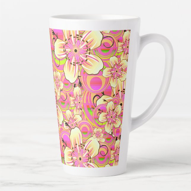 Taza De Café Latte patrón de flores rosadas groovy (Derecha)