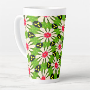 Taza De Café Latte Patrón de flores rosadas y blancas