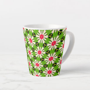 Taza De Café Latte Patrón de flores rosadas y blancas