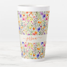 Taza De Café Latte patrón de flores silvestres de acuarela moderna no
