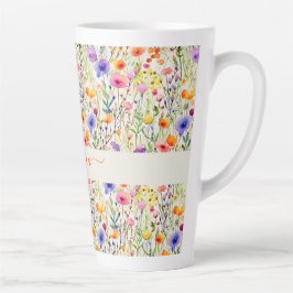 Taza De Café Latte patrón de flores silvestres de acuarela moderna no