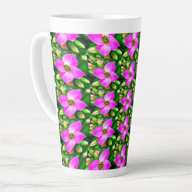 Taza De Café Latte Patrón de flores tropicales rosadas (Ángulo izquierdo)