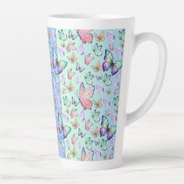 Taza De Café Latte Patrón de fondo de degradado lineal de mariposas