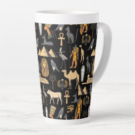 Taza De Café Latte Patrón de fondo de símbolo jeroglífico egipcio