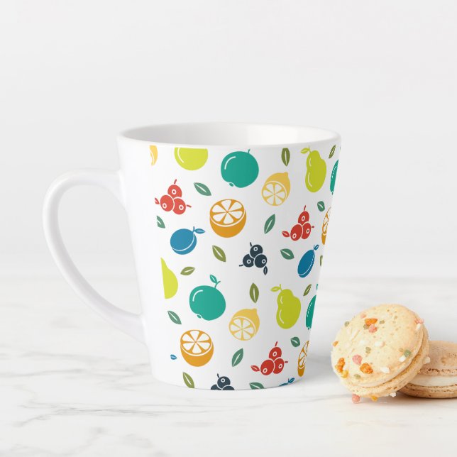 Taza De Café Latte Patrón de frutas, ciruela, Naranja, limón, pera, m (In situ)