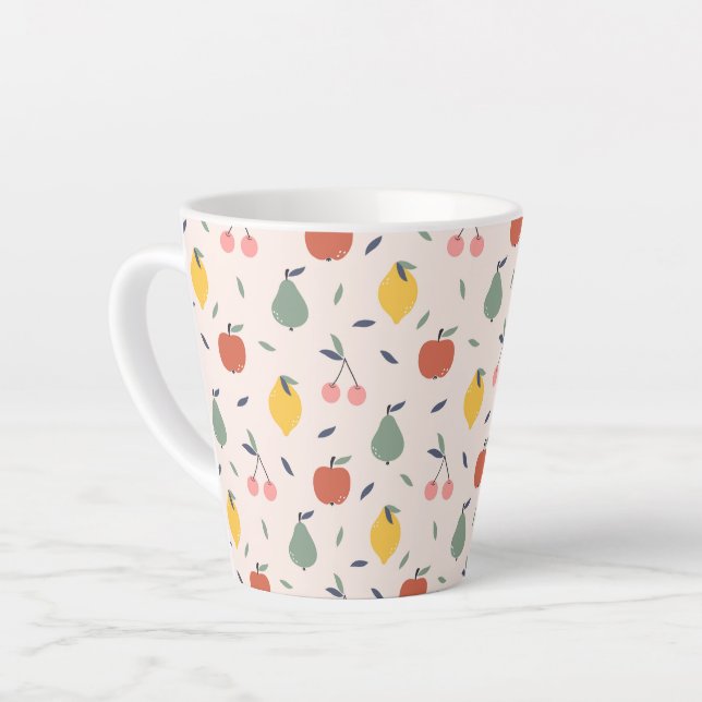 Taza De Café Latte Patrón de frutas de corte (Ángulo izquierdo)