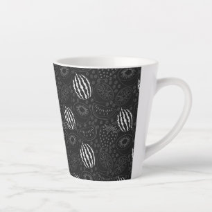 Taza De Café Latte Patrón de frutas sin fisuras negro y blanco Tropic