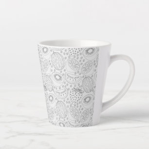 Taza De Café Latte Patrón de frutos tropicales sin soldadura negro y 