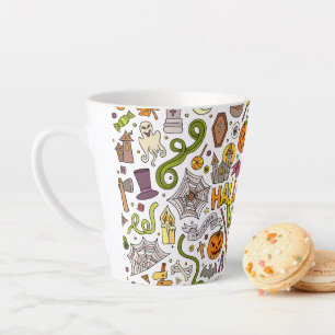 Taza De Café Latte Patrón de garabatos de Halloween adorable