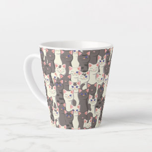 Taza De Café Latte Patrón de gatos blancos y grises