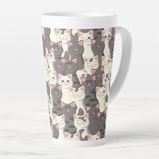 Taza De Café Latte Patrón de gatos blancos y grises (Ángulo derecho)