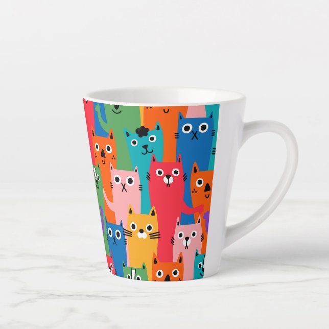 Taza De Café Latte Patrón de gatos coloridos (Derecha)