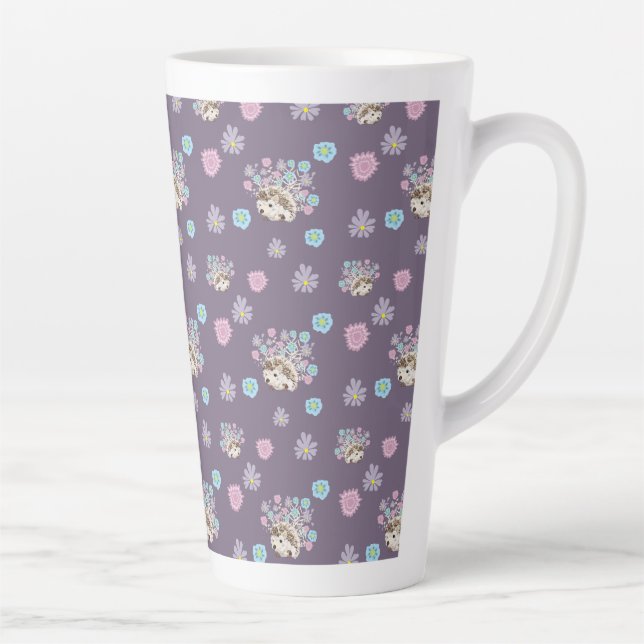 Taza De Café Latte patrón de hedgehog y flores (Derecha)