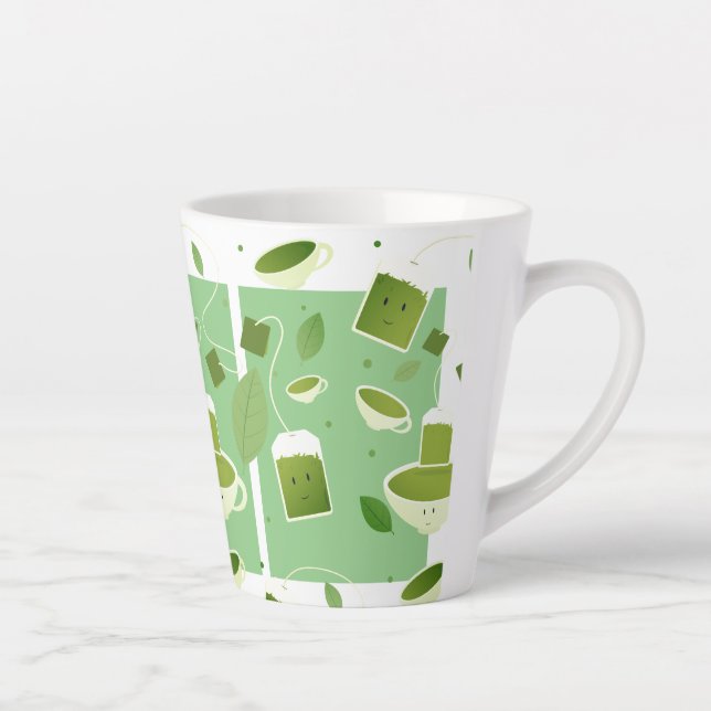 Taza De Café Latte Patrón de hoja de bolsita de té verde Personalizad (Derecha)