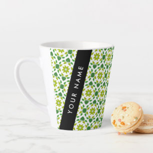 Taza De Café Latte Patrón de Hoja, Hojas Verdes, Tu Nombre