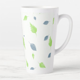 Taza De Café Latte Patrón de hojas azules y verdes
