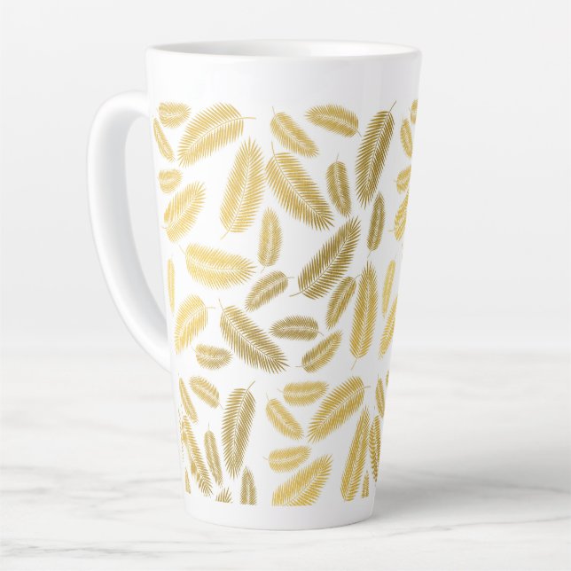 Taza De Café Latte Patrón de hojas de palma de oro falsas (Ángulo izquierdo)