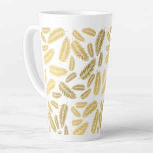 Taza De Café Latte Patrón de hojas de palma de oro falso