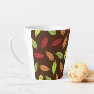 Taza De Café Latte Patrón De Hojas, Hojas Coloridas, Hojas De Otoño