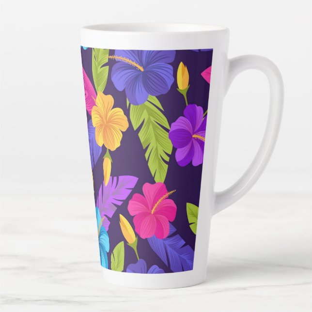 Taza De Café Latte Patrón de hojas y flores tropicales-23857 (Derecha)
