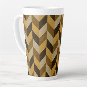 Taza De Café Latte Patrón de hueso de arenque en dorado y marrón
