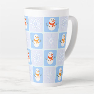 Taza De Café Latte Patrón de invierno de snowman y copos de nieve