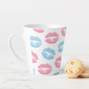 Taza De Café Latte Patrón de labios azules y rosas, lápiz labial, bes