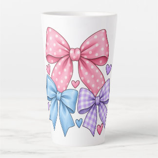 Taza De Café Latte Patrón de lazo de cinta lindo – Lazo rosa azul y p