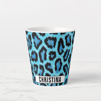 Taza De Café Latte Patrón de leopardo salvaje de texto personalizado