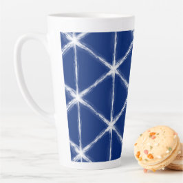 Taza De Café Latte Patrón de líneas azules y blancas de Shibori