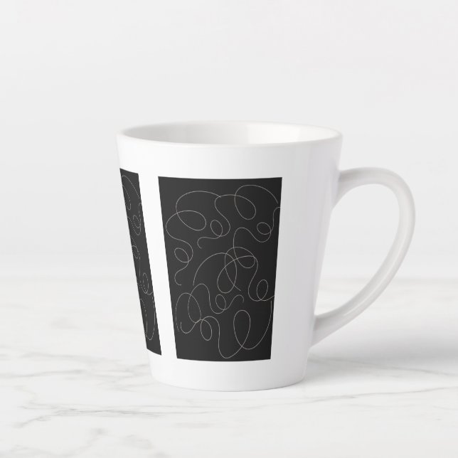 Taza De Café Latte Patrón de líneas estrechas marrones Diseño negro (Derecha)