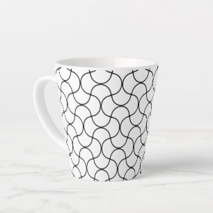 Taza De Café Latte Patrón de malla geométrica sin foco blanco negro