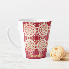 Taza De Café Latte Patrón de Mandala blanco dorado rojo borgoña