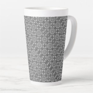 Taza De Café Latte patrón de mandala floral BW