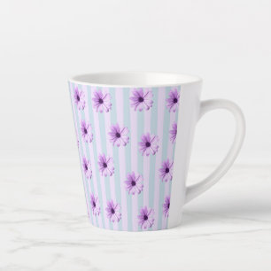 Taza De Café Latte patrón de margarita con rayas azules y moradas