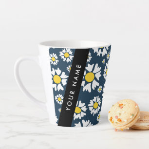 Taza De Café Latte Patrón de margaritas, margaritas blancas, su nombr
