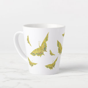 Taza De Café Latte Patrón de mariposa en el Viejo Mundo Amarillo