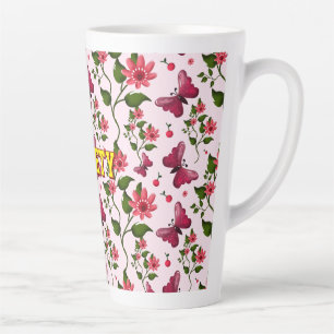 Taza De Café Latte Patrón de mariposa floral personalizado