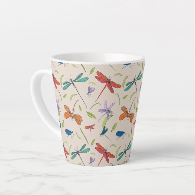 Taza De Café Latte Patrón de mariposa mosca Latte Mug (Ángulo izquierdo)