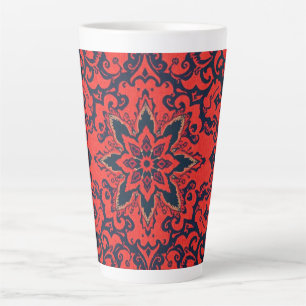 Taza De Café Latte Patrón de medallón persa ornamentado rojo azul de